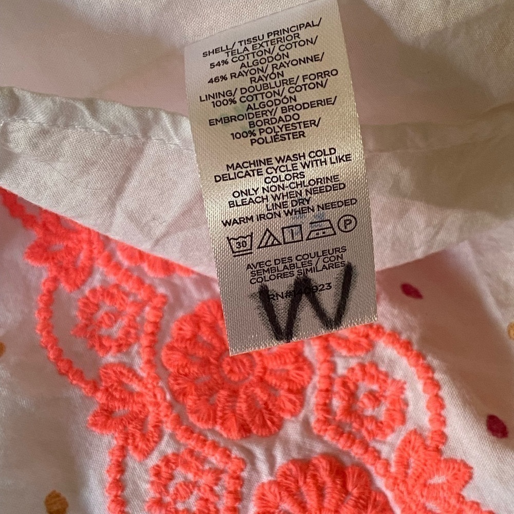 Embroidered Dot Tiered Swing Dress White Multicolored Fun & Flirty Women’s Large - Picture 9 of 14